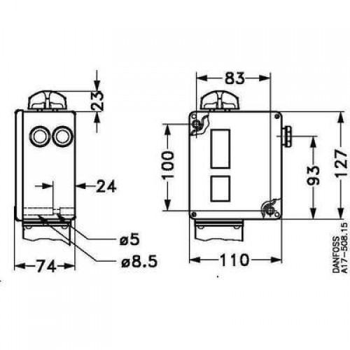 DANFOSS 017-500166 — Реле давления RT 1A для тяжелых условий эксплуатации, диапазон настройки уставки -0,8-5 бар, дифференциал 0,5-1,6 бар, присоединение G 3/8 
