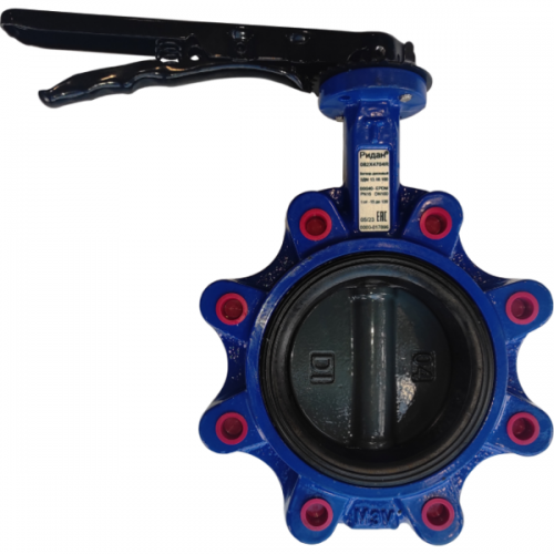 РИДАН 082X4942R — Затвор дисковый с резьбовыми проушинами ЗДМ PN25, DN65, с рукояткой, корпус чугун GGG40, диск чугун GGG40, уплотнение EPDM 