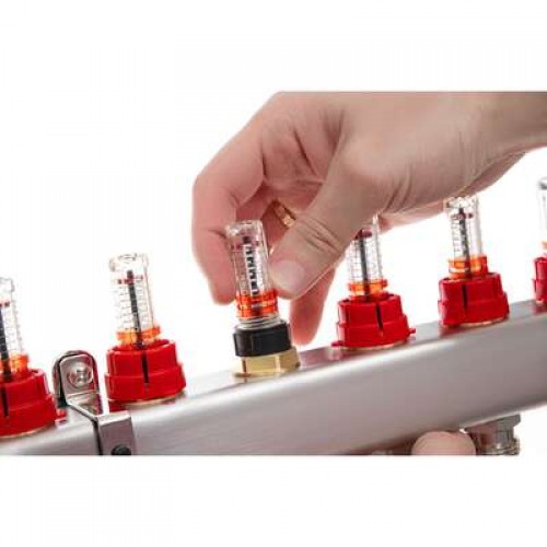 РИДАН 088U0956R — Комплект коллекторов SSM-6RF set с расходомерами, кронштейнами, ручным воздухоотводчиком, сливным краном и торцевой заглушкой, 6 контуров 
