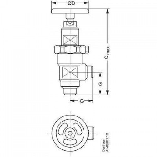 DANFOSS 148B5100 — Запорный клапан SVA-S 10 D ANG H-WHEEL 
