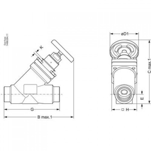 DANFOSS 148B5530 — Запорный клапан SVA-S 32 A STR H-WHEEL 
