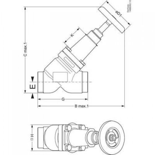 DANFOSS 148B5730 — Запорный клапан SVA-S 50 A STR H-WHEEL 