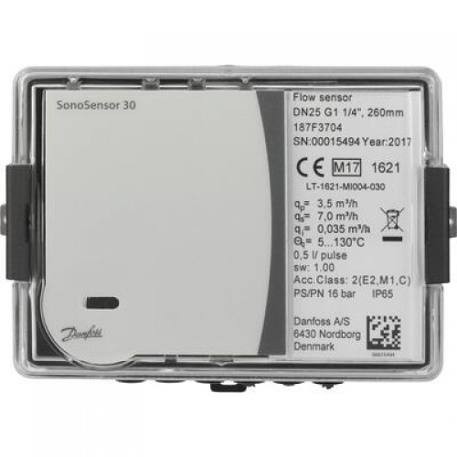 DANFOSS Преобразователь расхода ультразвуковой SonSensor30 для систем холодоснабжения, номинальный расход - 40 куб.м.час, минимальный расход 
