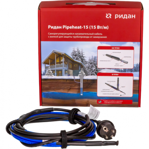 РИДАН 21RT0806R — Pipeheat-15 саморегулирующийся нагревательный кабель 14 м, 210 Вт, с вилкой 